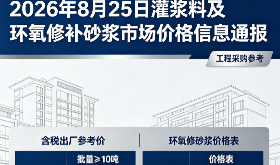 抚松2026年8月25日灌浆料及环氧修补砂浆市场价格信息通报